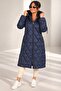 Coat with Hood, Zipper on the Front, Snaps on the Sides, Lined Long Puffer Coat - 2