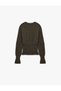 Crew Neck Long Sleeve Wool Sweater with Waist Accent - 2