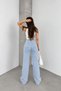 Double Knee Laser Ripped Navy Blue Wide Leg Jeans - 5