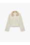 Long Sleeve Buttoned Faux Fur Collar Knitwear Cardigan