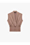 Modal Fabric Gathered Double Breasted Collar Sleeveless Blouse