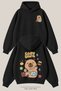 Unisex Capybara Printed Front and Back Design Oversize 3 Thread Ribbed Hooded Sweatshirt