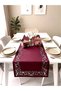 Burgundy Suede Fabric Runner 40X140 cm Table Length - Geometric Triangle Pattern - 2