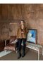 New Season Women's Stand Collar Nubuck Suede High Collar Thick Textured Snap Detailed Back Gathered Belted Women's Jacket - 3