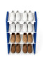 4-Tier Multi-Layer Shoe Rack Organizer - Stackable Plastic Shoe Storage Shelf - Space Saving Shoe Stand for Entryway, Hallway and Closet - Blue & White - 4