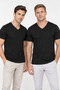 Men's Cotton Modal V-Neck Short Sleeve Undershirt Undershirt 2-Piece Black