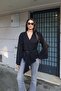 Crepe Fabric Double-Breasted Belted Kimono Blouse — Black - 3