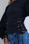 Women's Navy Blue Crew Neck Balloon Sleeve Bird Eye Detailed Knitted Crop Blouse Alc-X10871 - 5