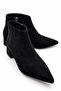 Poca Women's Suede Black Pointed Toe Low Block Heeled Side Zipper Short Boots
