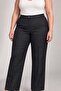Soft Velvet Buttoned Plus Size Fabric Trousers Black - 3