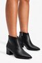 Poca Women's Black Leather Pointed Toe Low Block Heel Side Zipper Short Boots 4 cm Heel - 6