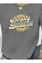Women's Gray Crew Neck Long Sleeve Vintage Lettering Printed Drop Shoulder Sweatshirt Blouse - 2