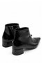 Poca Women's Shiny Black Pointed Toe Low Block Heel Side Zipper Short Boots 4 cm Heel - 4