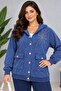 Cedy -Special Design Women's Stone and Embroidery Detailed Buttoned Hooded Sweat Cardigan C7150-Blue