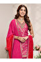 Pink Woven Design Silk Blend Straight Kurta, Salwar And Dupatta Set - 6