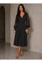 Women's long sleeve double-breasted collar tulle detailed pearl midi viscose dress - 2