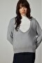 Deep Neck Tricot Sweater - 4