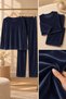 French Velvet Plain Long Sleeve Crew Neck Pajama Set
