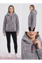 Women's Zipper Detailed Plush Fleece Hooded Coat / Sweatshirt - 2