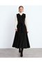 Black Corduroy A-Line Maxi Length Front Buttoned Belted Viola Dress