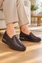 100% Genuine Leather Women's Casual Shoes with Quilted Detail and Elastic Padding Sole - 2