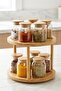 10-Piece Wooden Flat Vacuum Glass Spice Jar Set with Lids, Spoon, Rotating Stand and Label Storage Jar - 6