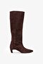 Ardel Brown Suede Leather Kitten Heel Boots