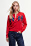 Women's Red Diamond Patterned Buttoned Knitwear Cardigan Alc-X15923