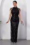 Halter Neck Beaded Tulle Dress Dns2227