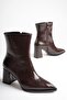 Women's 7.5 cm Thick Heeled Bitter Brown Patent Leather Winter Boots Tr05Mk01B - 6
