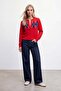 Women's Red Diamond Patterned Buttoned Knitwear Cardigan Alc-X15923 - 4