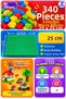 340 Piece Micro Block Building Set – 4 Colors Educational Creative Construction Toy with 25X25 cm Block Board for Ages 3+ - 5