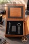 5-Piece Wooden Boxed Black Pen Keychain and Matte Lighter Set – Wooden Leather Case, Touch Pen, Metal Keychain, Black Lighter, Pen Keychain Lighter