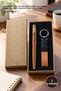 3-Piece Leather Keychain and Metal Pen Set – Boxed Gift Set, Brown Metal Rollerball Pen, Leather Metal Keychain, Teacher and Father's Day