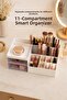2-Piece Makeup Organizer Set with Jar-Lid Brush Holder and 11-Compartment Drawer Cosmetic Organizer Set - 4