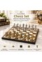 Luxury Metal Chess Set with Ottoman Byzantine Figures, Chrome Amber Marble Pattern, 20 X 20 Premium Gift
