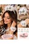 Bride to Be White Feathered Silver Detailed Pearl Crown and Bracelet Set Bachelorette Party Accessory - 2