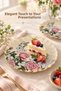 Set of 6 26 cm Glass Serving Plates with Real Gold Gilded Edges, Pink Rose Patterned Wavy Cake and Dessert Presentation Plate - 8