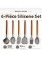 35cm Large Size Wooden Handle 6-Piece Silicone Ladle Set – Spatula-Ladle-Spoon-Brush – Non-Scratch Silicone Kitchen Utensils Gray