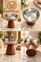 4-Piece Set - Midi - Acacia Footed Steel Ice Cream Bowl, Snack Bowl, Cake Fruit Presentation Bowl, Serving Set 18/10 304 Steel 723769 - 5