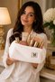 White Plush Furry Soft Textured Wide Form Makeup Bag with Charm and Zipper Detail - 2