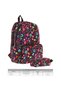 Girl's Navy Blue Patterned School Backpack and Three Compartment Pencil Case Set - 6