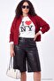Siyah Normal Bel Suni Deri Wide Leg Kemerli Büyük Beden Şort&Bermuda TBBAW27AP00008 - 7