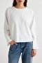 Ekru %100 Pamuk Reglan Kol Oversize Beyzbol Örme T-Shirt TWOAW27TS00105 - 3