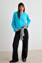 Turkuaz %100 Pamuk Reglan Kol Oversize Beyzbol Örme T-Shirt TWOAW27TS00105 - 2