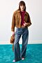 Limited Edition Camel Oversize Kalıp Yakalı Bomber Süet Ceket Mont TWOAW27MO00004 - 2