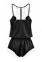 Black-White Polyester Plain Satin Woven Pajama Set Thmss22Pt0269 - 4