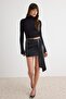 Black Extra Short / Super Mini Knitted Faux Leather Skirt Tpraw27Et00012