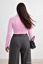 Pink Shirt Collar Detailed Single Jersey Knitted Oversize Blouse Tbbaw25Af00012 - 5
