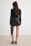 Black Extra Short / Super Mini Knitted Faux Leather Skirt Tpraw27Et00012 - 4